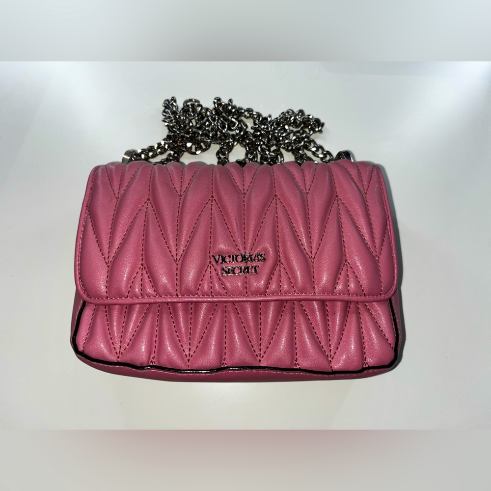 Victoria's Secret Two way Chevron Quilted Shoulder Bag crossbody Pink Silver